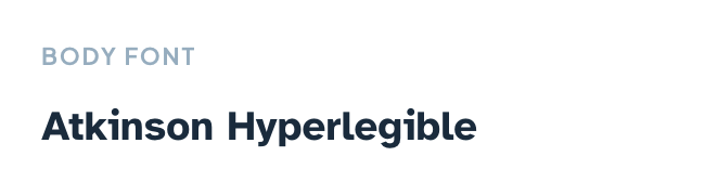 Spec: body font, Atkinson Hyperlegible.