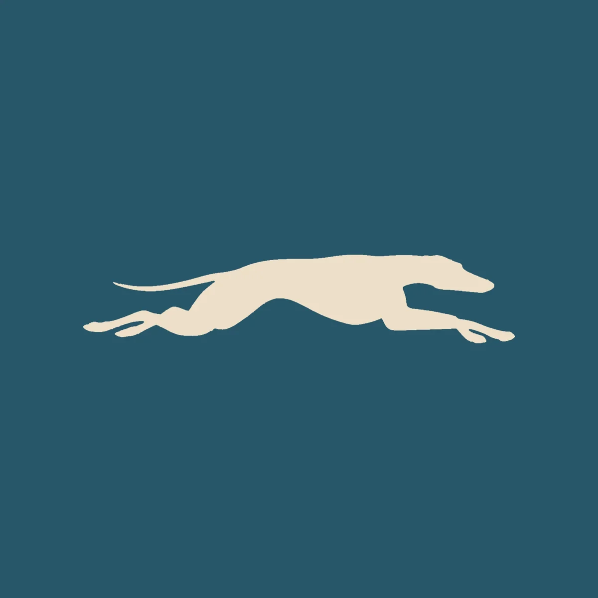 The cream running greyhound on its own, on a Majestic Mountain Blue square.